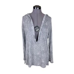 Gray Semi-Sheer Hooded Pullover